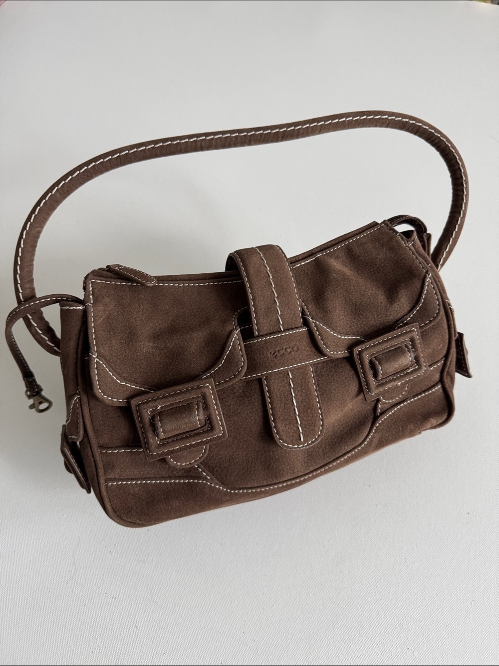 Vintage ECCO Chocolate Suede Shoulder Bag ✨